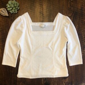 Anthropologie | RO + DE Textured White Square Neck Blouse